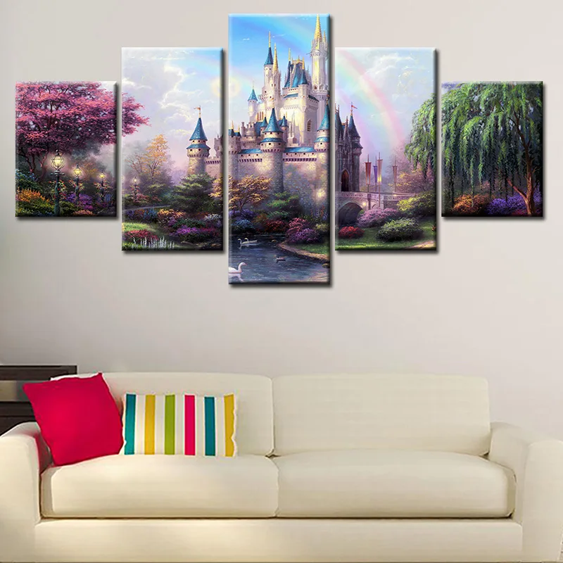 Холст картины модульная плакат Wall Art 5 шт. замок аниме рама для пейзажа Картины HD