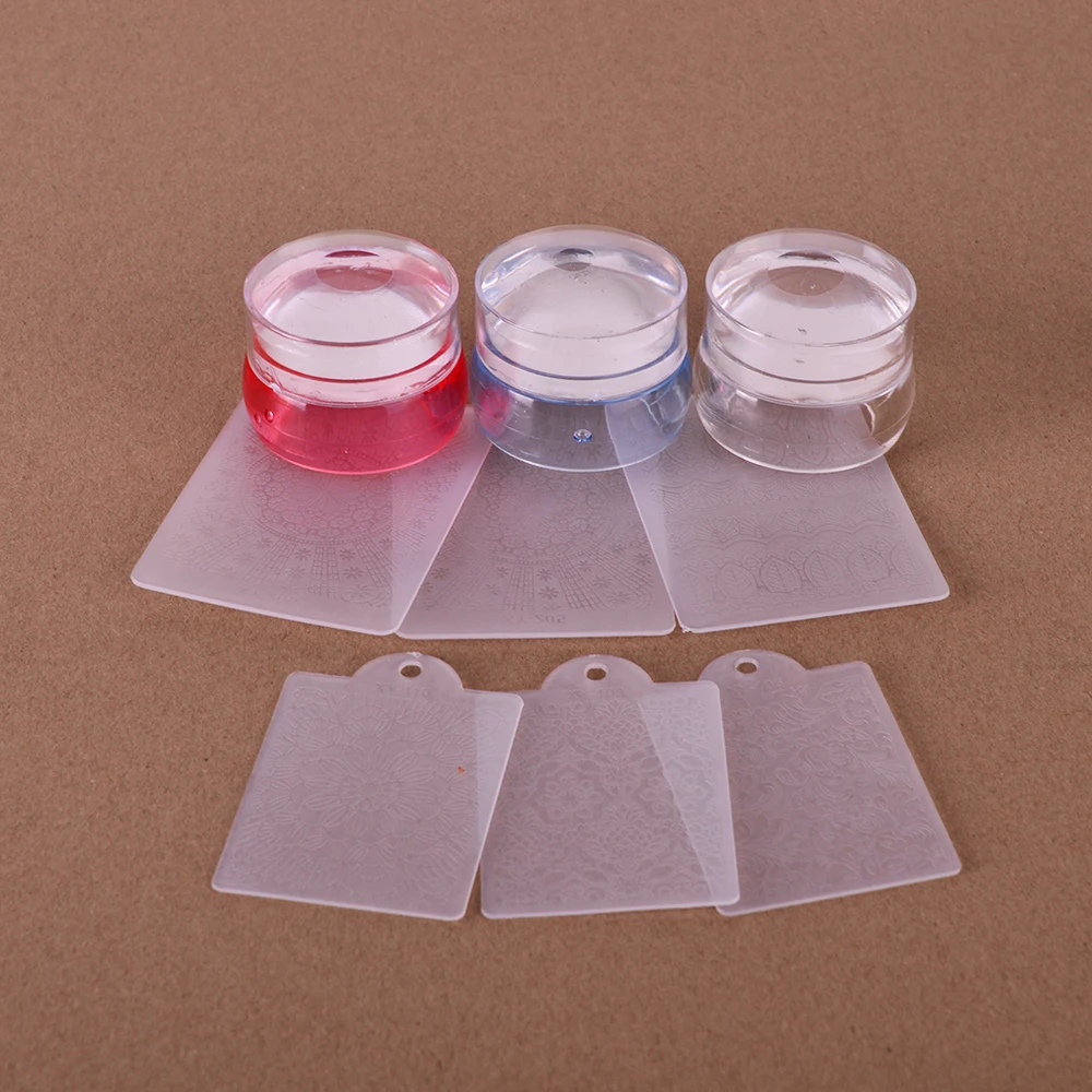 

3pcs/set Nail Stamper and Scraper Clear Chess Designs Silicone Jelly Head Stamper Cap Nail Templates Tranfer Polish Tools CH621