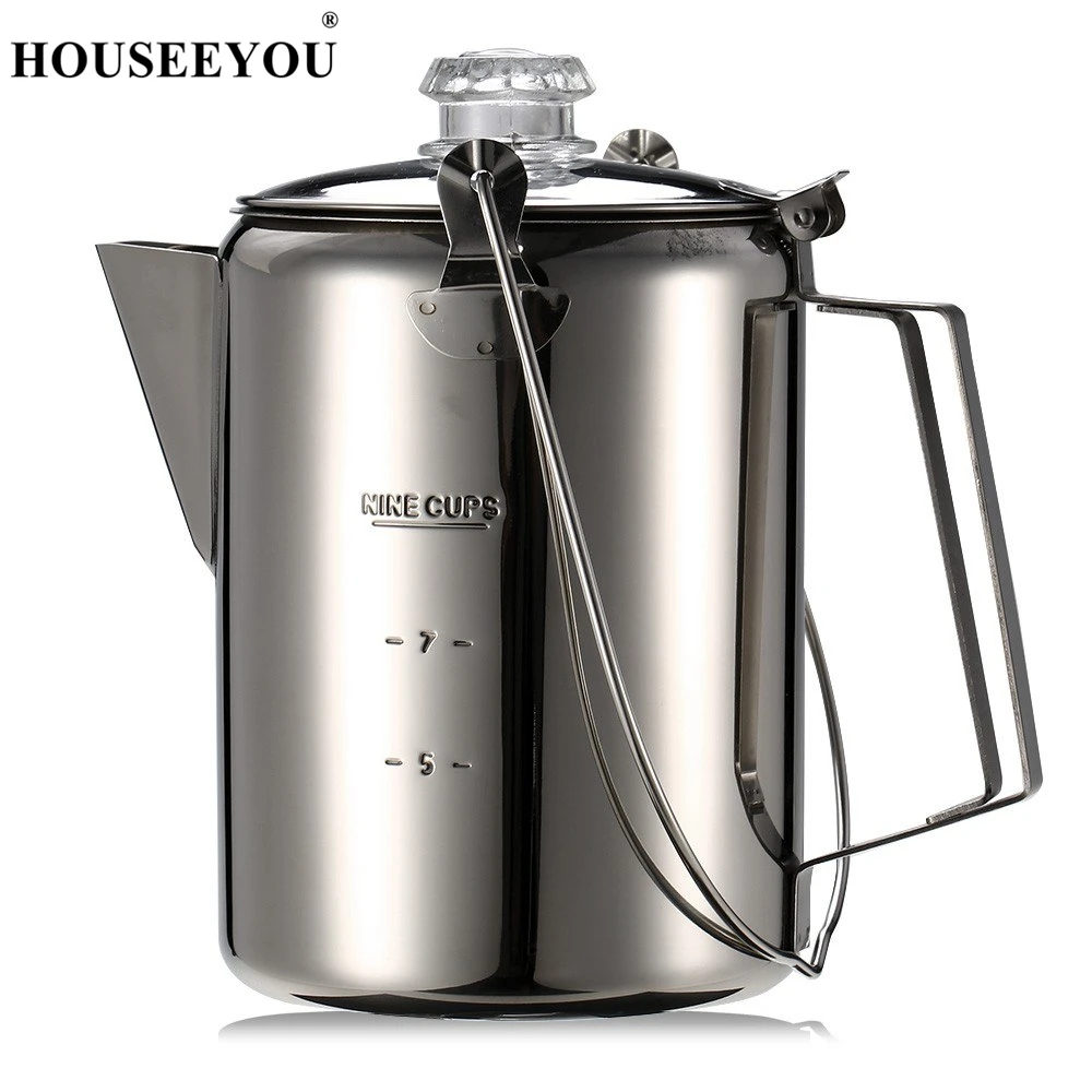 

Outdoor Camping Coffee Pot 9 Cup Stainless Steel Percolator Coffee Pot Coffee Maker for Camping Home Kitchen
