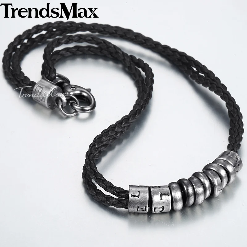 Men S Leather Necklace Black Rope Chain Metal Charm Necklace For Male Jewelry 2021 Gift Dropshipping 