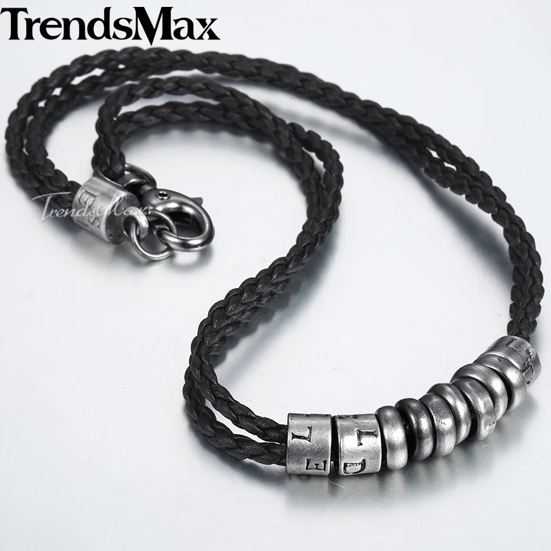 

Men's Leather Necklace Black Rope Chain Silver Metal Charm Necklace For Male Jewelry 2018 Gift Dropshipping Wholesale 8mm KLP100