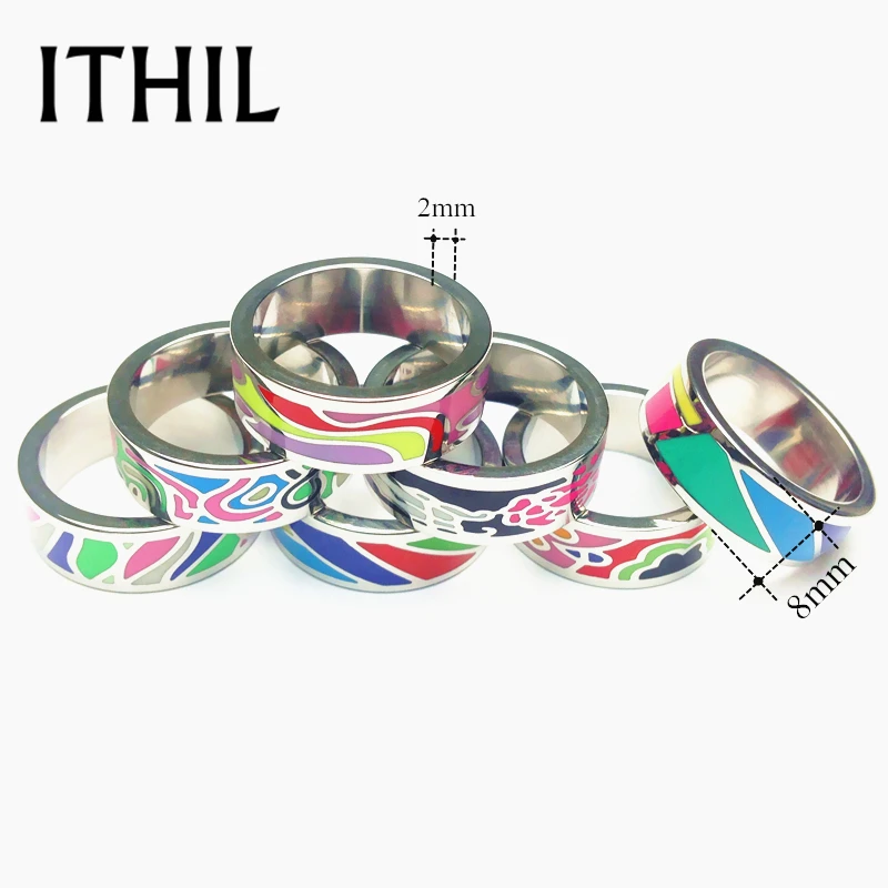ITHIL New 8mm Width Silver Color Stainless Steel Rings for Women Antique Enamel Men Ring Mens Jewelry Lord Anel Christmas Gifts