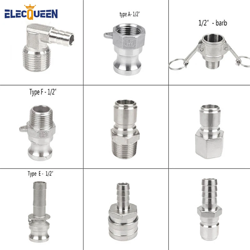 

Camlock QD - 1/2 Type A,E, F & Beer Quick Disconnect Set, Homebrew Fitting, 1/2" Barb