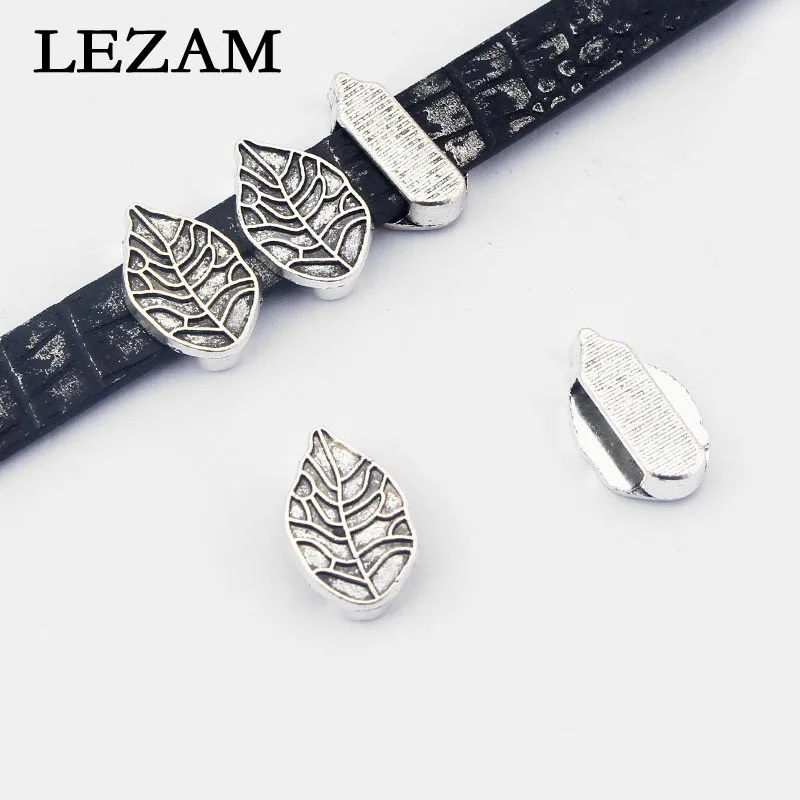 

20 Pcs Antique Silver Leaf Tone Slider Spacer Bead For Flat Leather Bracelet Making