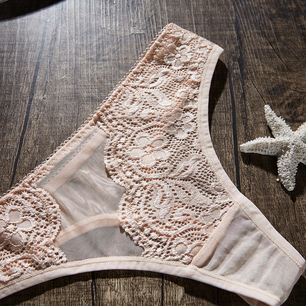 Women Sexy Lace Transparent Thong Panties Low Waist Cotton Crotch Briefs For Girls Soft Breathable Undearwear G-String DULASI