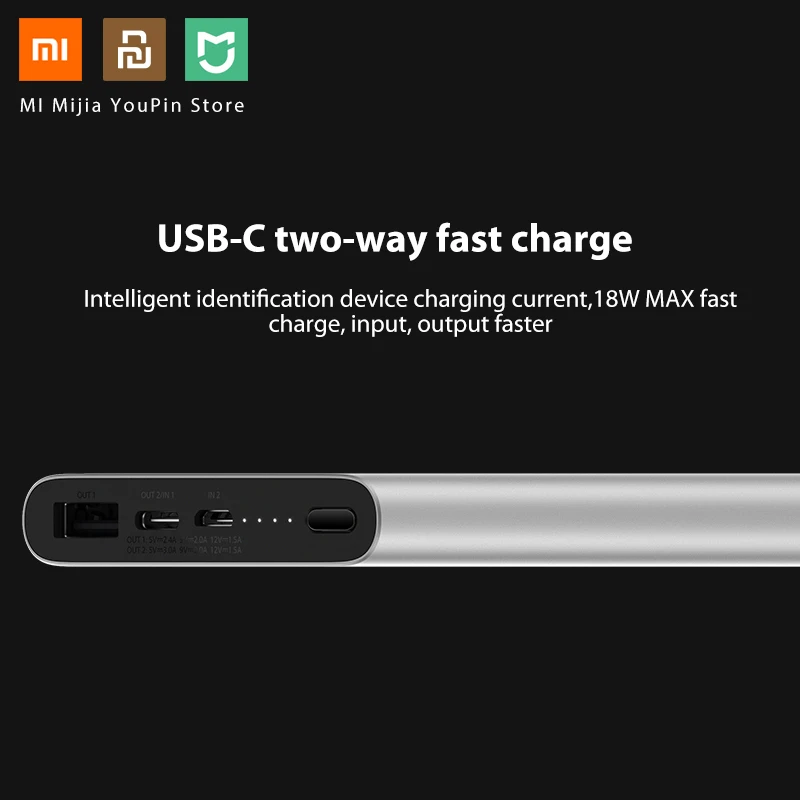 Внешний аккумулятор Xiaomi 3, 10000 мА/ч, USB-C, 2 способа, 18 Вт, QC3.0, быстрая зарядка, внешний аккумулятор для samsung, Xiaomi, huawei, два USB выхода