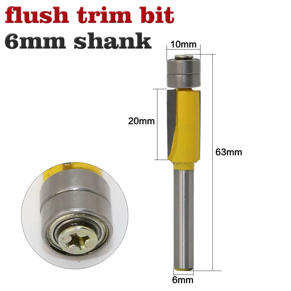 

1pcs 6mm Shank Flush Trim Router Bits for wood Trimming Cutters with bearing woodworking tool endmill milling cutter