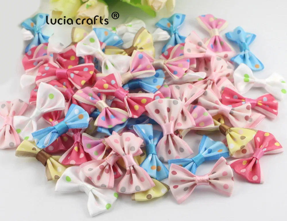 Lucia crafts мульти вариант смешанные цвета горошек банты из органзы Девушки Бутик мини бант для волос Головные уборы DIY ремесло одежды B0807