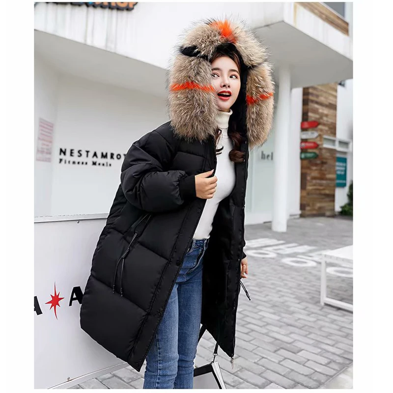 

2018 Winter Women Fashion Black Coat Female Warm Faux Collar Hooded Jacket Red Gray New Arrival Parka Clothes chaqueta mujer