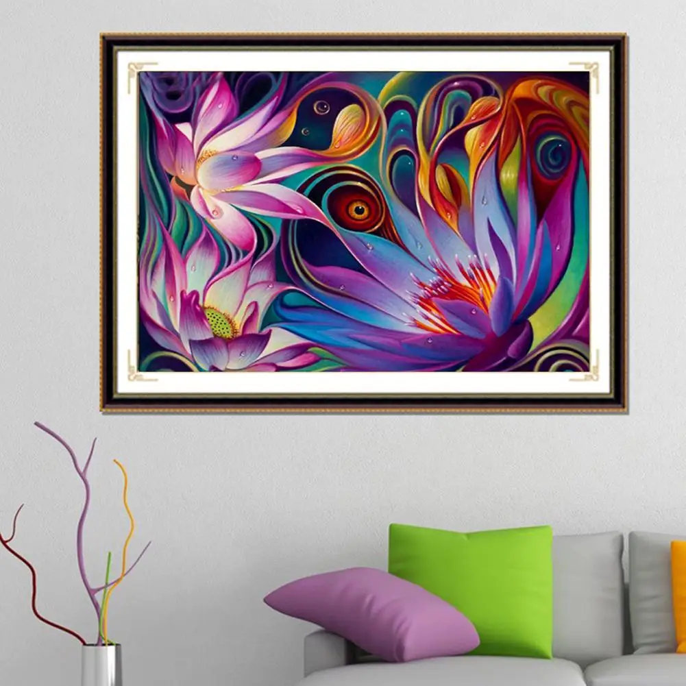 30X40cm DIY Painting Cross Stitch Colorful Lotus 3D Diamond Mosaic Embroidery Decoration Drop Shipping | Дом и сад