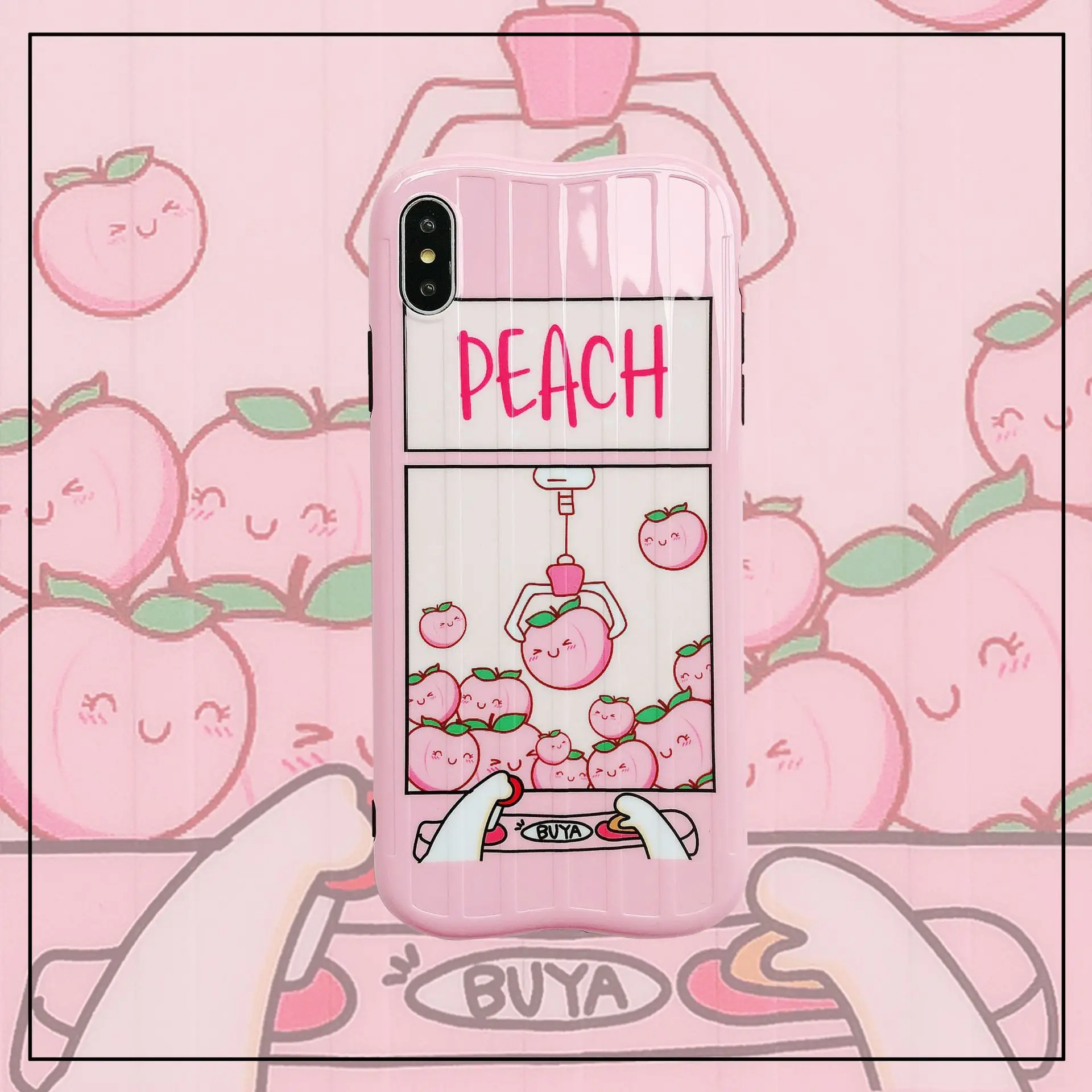 

Cute UFO Catcher Phone Case for iPhone XS MAX XR Pink Peach Clip Doll Machine Back Cover for iPhone X 8 7 6S 6 Plus Coque