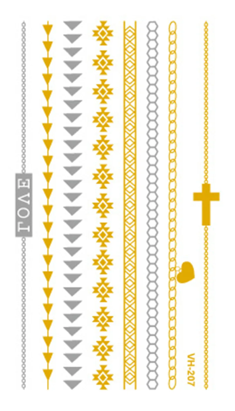 Боди арт живопись тату наклейки Блестящий Металл золото серебро Временная флеш-тату браслет одноразовые индийские татуировки VH-202 - Цвет: VH0207