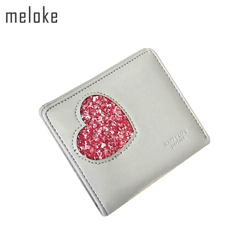 Meloke 2018 новый стиль женщины Sequines сердце кошелек мини кожаные визитницы Мода