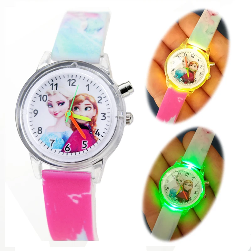 

Flashing light illuminate Children Watch Queen Princess Fashion LED Glow Kids Watches Women Quartz Wristwatch Girl Student Clock