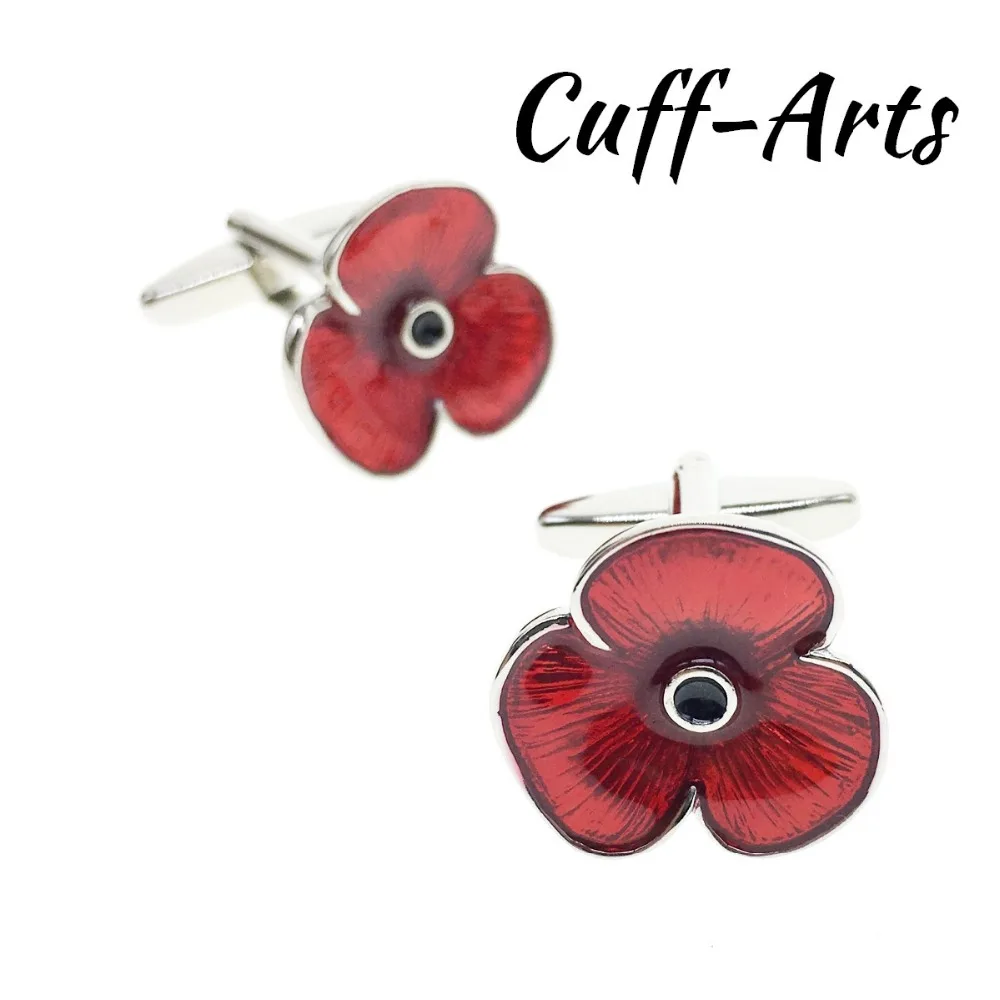 

Cuffarts Novelty Luxury Cufflinks For Mens Red Poppy Cufflinks High Quality Gift For Men Silver Bouton De Manchette C10122