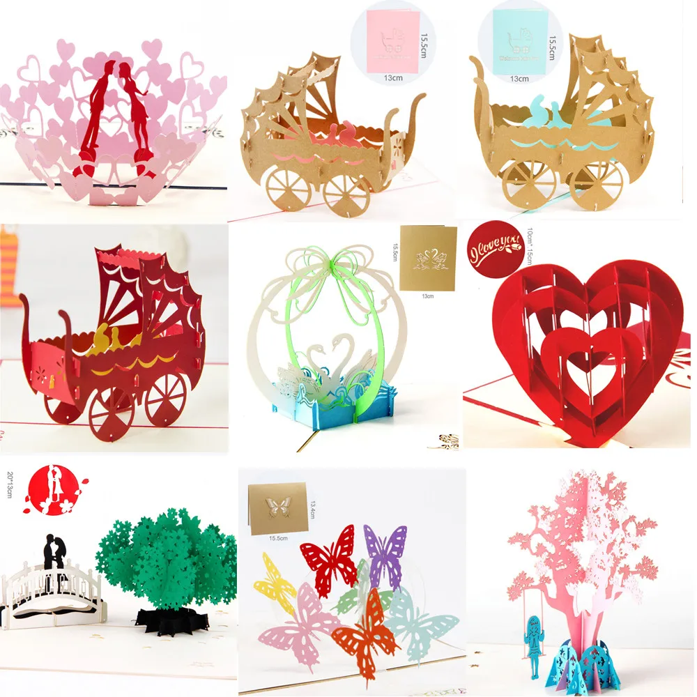 

3D Pop Up Cards Wedding Lover laser cut wedding invitations post card for Happy Birthday Anniversary Greeting Cards pokemon card