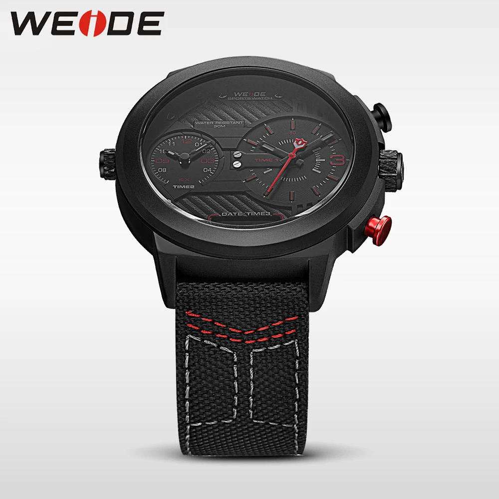 WEIDE Роскошные часы спортивные цифровые нейлоновый ремешок черный круглый большой циферблат многочасовой пояс мужские кварцевые автоматические часы водонепроницаемые аналоговые