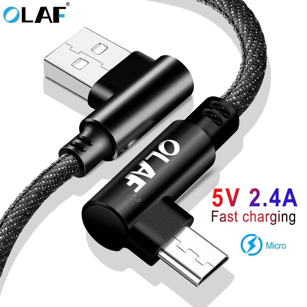 

OLAF 90 Degree Micro USB Cable 2.4A Fast Charging Data Sync Cord USB Charger Cable For Samsung Xiaomi Huawei Mobilie Phone Cable