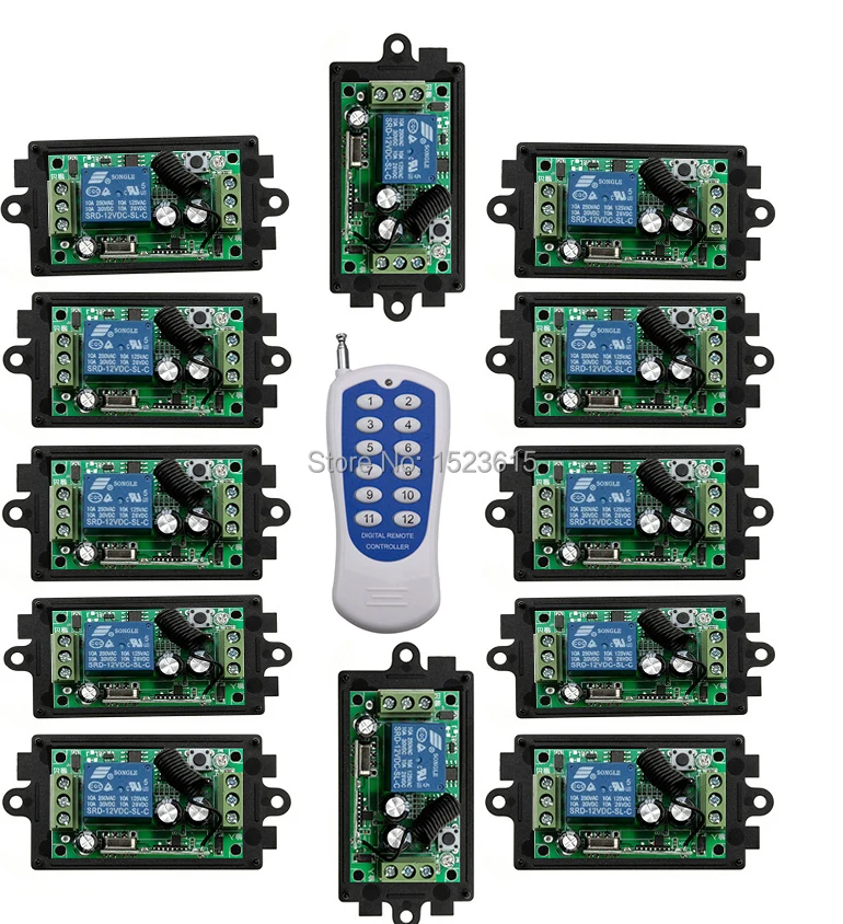 

2016 New DC12V 1CH 1Channe RF wireless remote control switch System teleswitch 12CH Transmitter +12X Receiver,315/433 MHZ