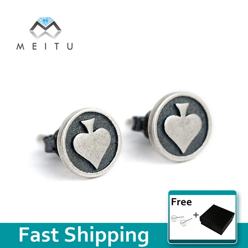 

Real Sterling S925 Silver Fashion Vintage earrings for Women Men birthday present jewelry Round style ear stud E-60