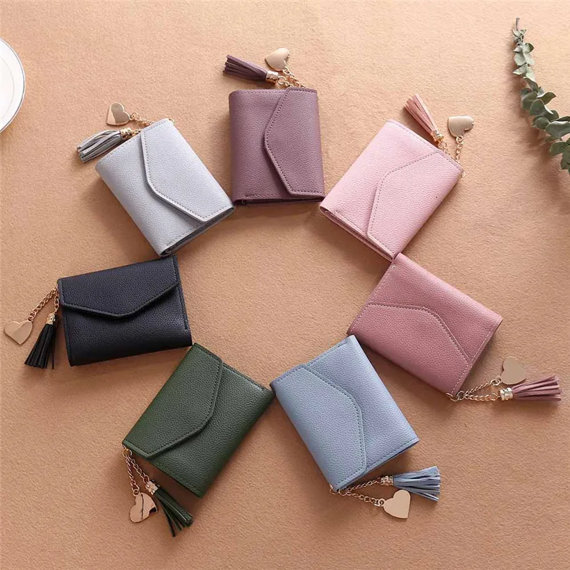 

Women Simple Short Wallet Tassel Coin Purse Card Holders Handbag Women's wallet PU Hasp Handbag Purse Wallet 11cm*9cm