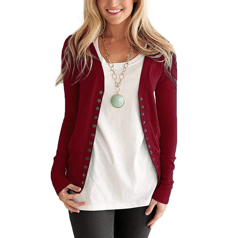 

Women Knitted Cardigan Coat Autumn Winter Casual V-Neck Long Sleeve Snap Button Crochet Knit Sweater Coat Female Tops Outfits