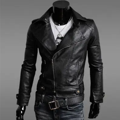 Oblique zipper short coat new design motorcycle leather jacket fashion mens faux leather jackets and coats black brown spring