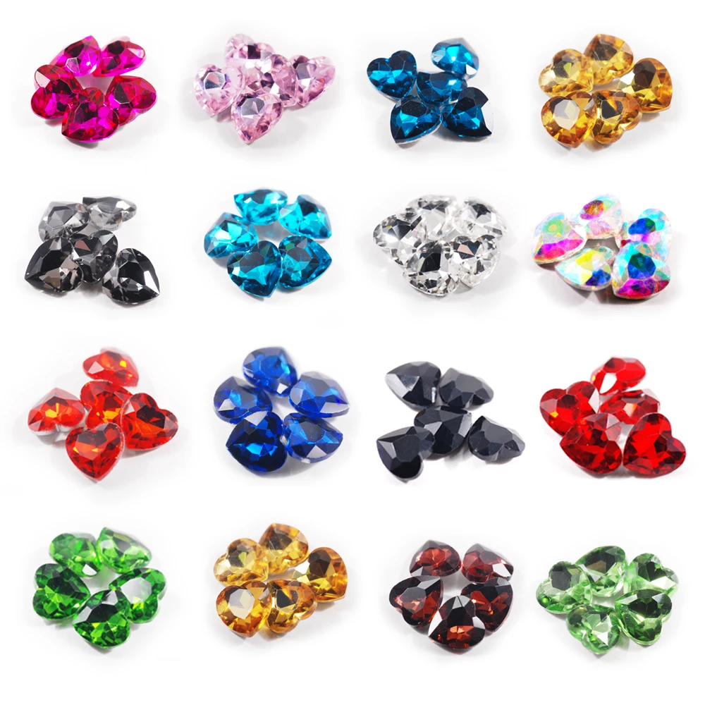 

6mm 20pcs Heart Nail Glass Rhinestone 3D Flat Back Valentines Stones Colorful Crystal Manicure Nails Art Decoration Gems