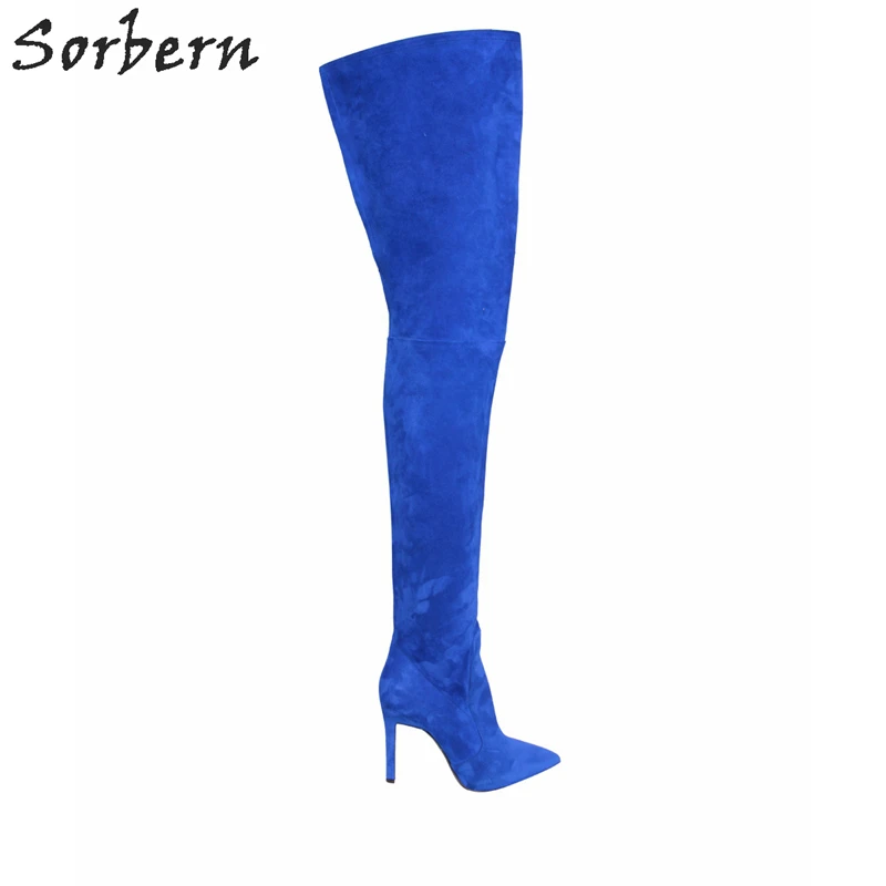 Sorbern Sexy Pointed Toe Female Winter Boots Thigh High Over The Knee Boots High Heels Faux Suede Stilettos Heeled US3-US15