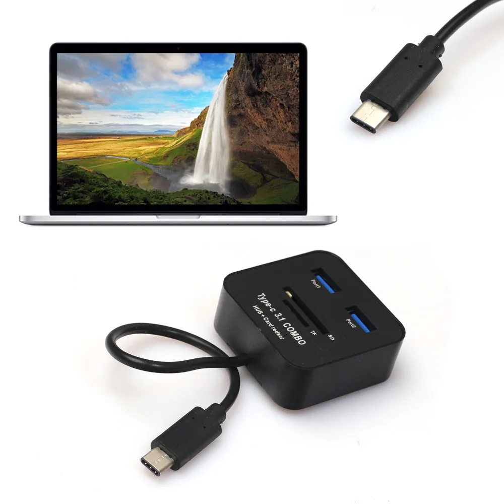 Del USB 3,1 type C 2 порта USB 3,0 концентратор SD TF адаптер для чтения карт памяти для Macbook 04 июля
