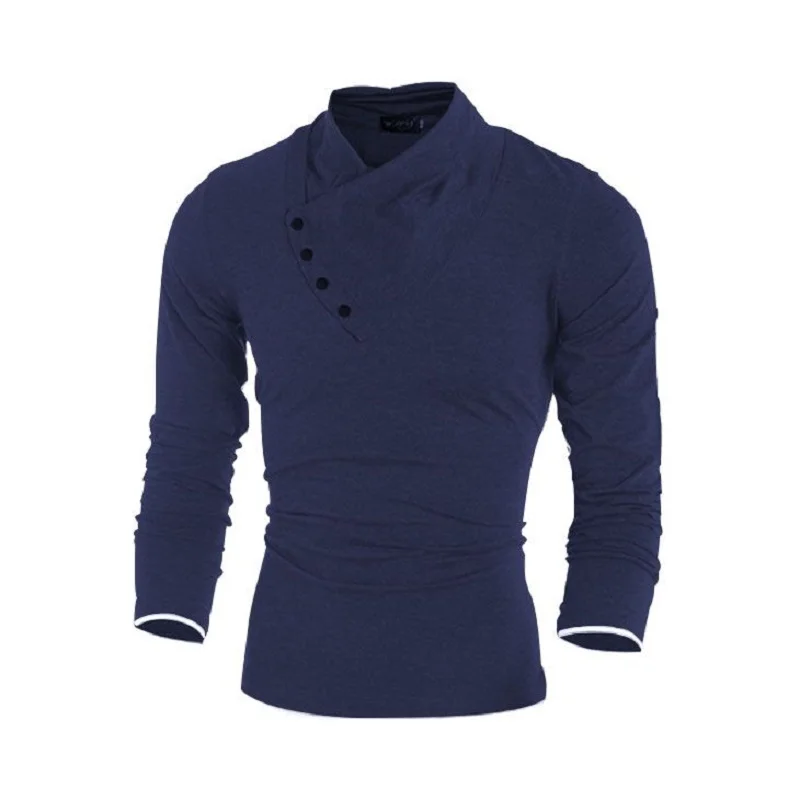 Cena 2019 handlu zagranicznego męskie ukośne przycisk kołnierz T Shirt moda męska z długim rękawem koszulki z krótkim rękawem Slim dopasowany t shirt stałe Hip Hip t shirt