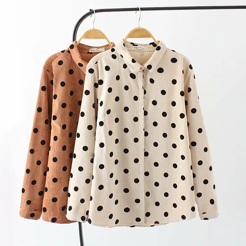 

Oversized Plus Size turn-down Collar Long Sleeve Blouse Women 2018 Color Polka Dot Corduroy Shirt Spring Autumn Ladies Tops