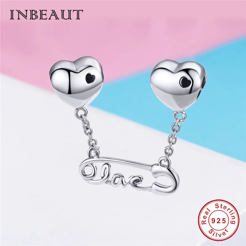 INBEAUT 100% Настоящее серебро 925 пробы любовь буквы резные сердца бусины безопасность