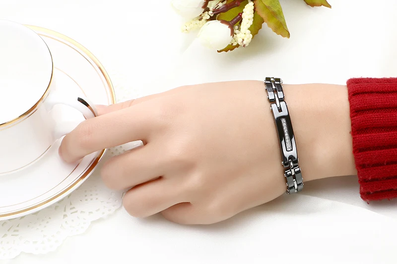 8 мм ширина Новые керамические браслеты с шикарными Стразы хорошее качество Черный Белый керамический женский браслет с цепочкой для часов для женщин