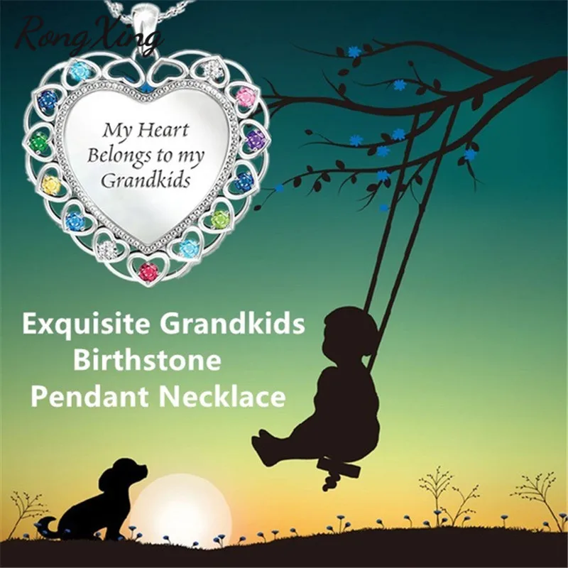 Rongxing 12 Colors Birthstone Love Heart Pendants Necklaces For Women Silvercolor Rainbow Crystal Zircon Necklace Birthday Gifts Pendant Necklaces Aliexpress