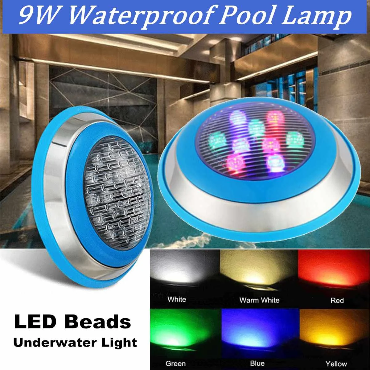 

Swimming Pool Light Waterproof LED Beads Underwater Light RGB Glow Show Fountain Lamp Aquarium Outdoor Lighting 12V/24V 9W