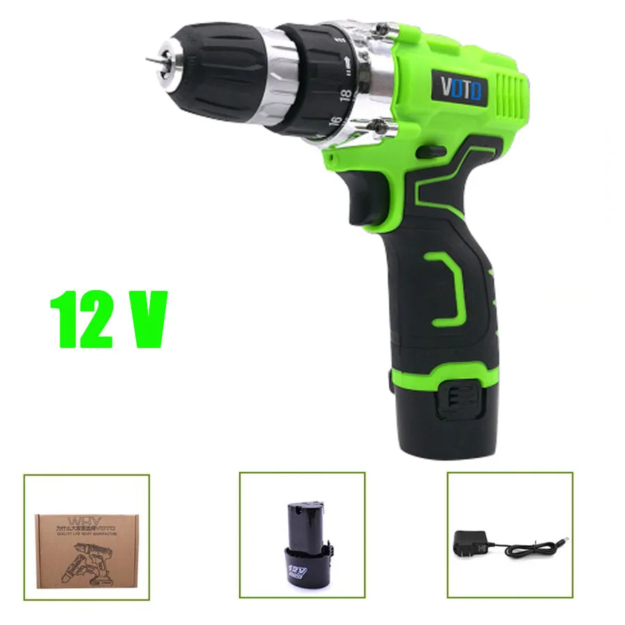 

VOTO V6 Battery Rechargeable Cordless Drill Electric Screwdriver Set Lithium Power Tools Screw Gun Driver 12V Green 2018