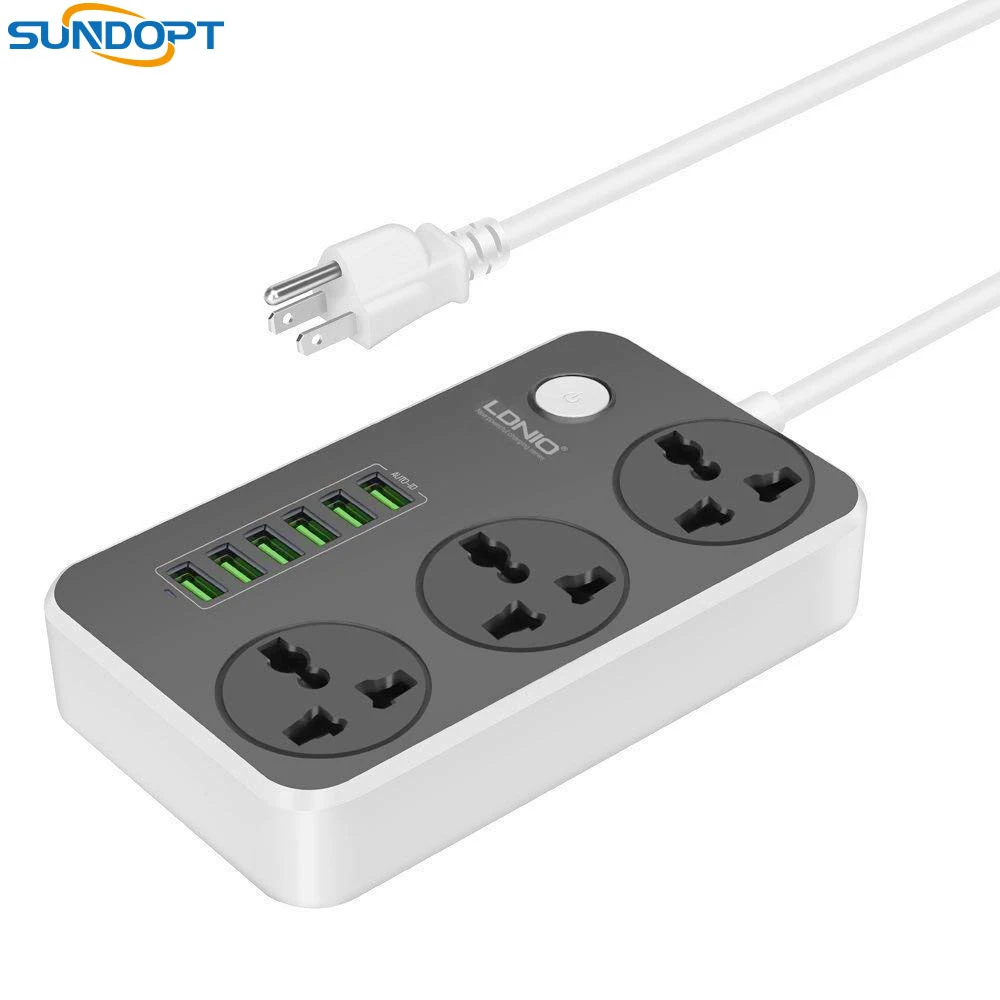 LDNIO 3 розетки Мощность пропилен-каучука прокладки с 6 Порты USB быстрой зарядки