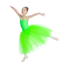 Романтическое Платье-пачка зеленый нейлон/лайкра крест сзади трико мягкая длинная юбка из тюля Дети Женщины балетные костюмы пачки