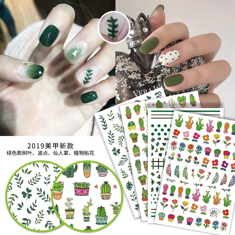

Nail Sticker Green Leaf Flower Wave Point Fresh Sticker Ultra-thin Back Sticker