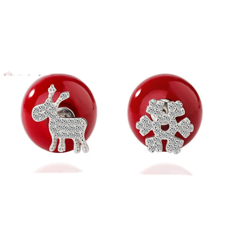 

New Girls Cute 925 Sterling Silver Jewelry Red Lovely Fawn Snowflake Stud Earrings For Women Christmas Gifts