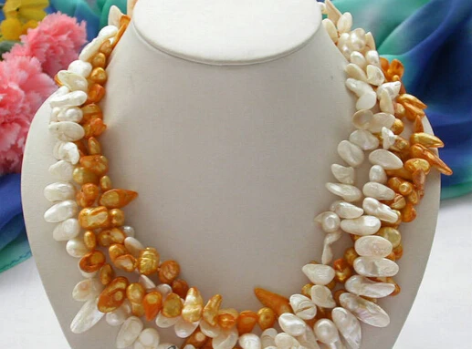

ddh002590 4row 22mm white yellow baroque Tail freshwater pearl necklace