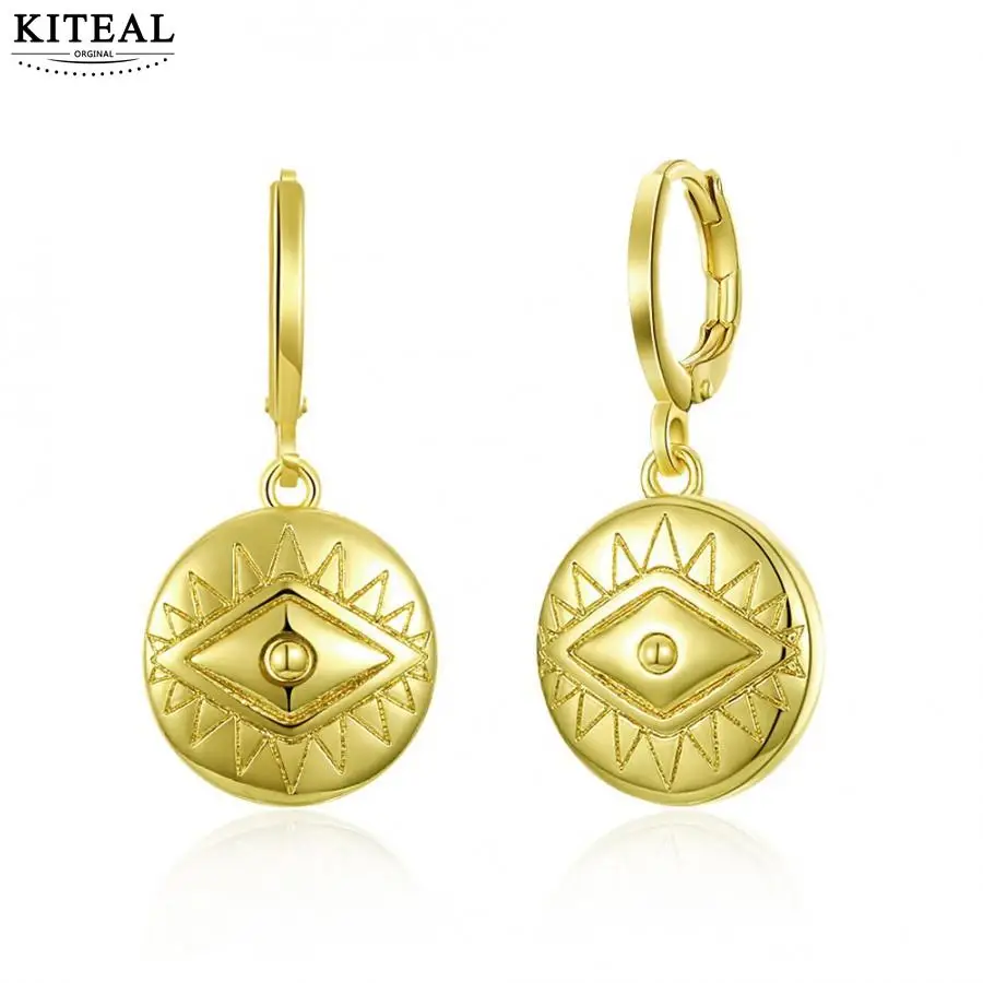 

KITEAL 2018 Lovely Gold color Girlfriend earrings Round eye Golden religious pattern oorbellen joias