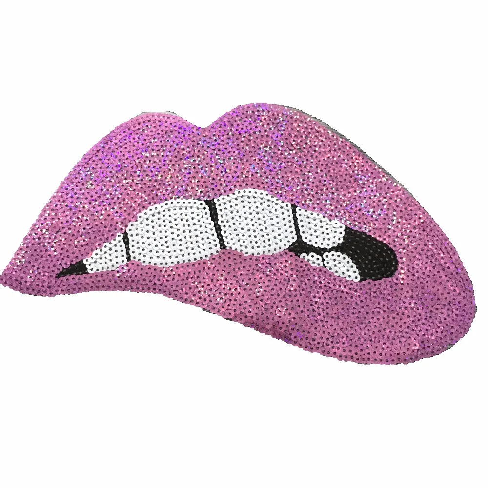 

Iron On Patch 6 pcs/lot Purple Sequins Lips Patches DIY Embroidered Appliques Sew on Stickers For Clothes Garment Bags Big Motif