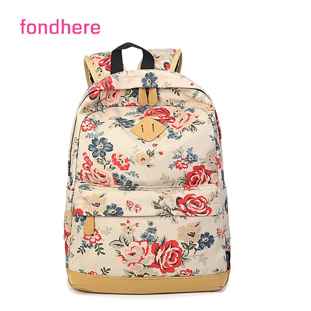fondhere Brand Women Backpack Unique Floral Canvas Backpack Women