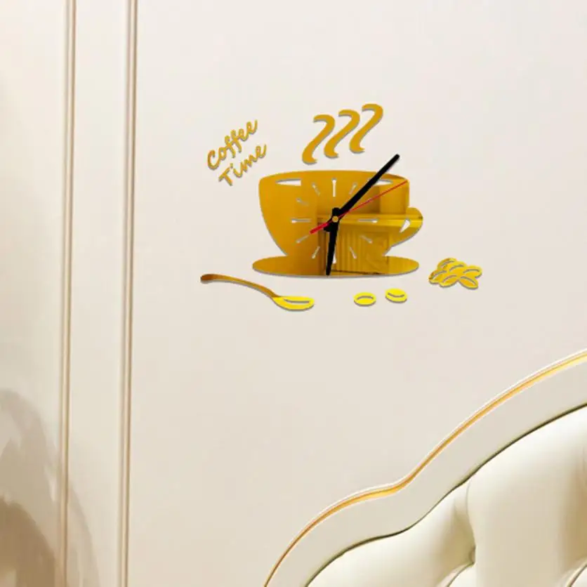 Съемный наклейки декоративные часы Кофе Форма Съемный Diy акриловые 3D зеркало декоративные часы дропшиппинг 18jul23