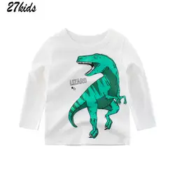 Детская длинная футболка с динозавром для детей от 27 до 8 лет милые рубашки для малышей детский топ для мальчиков, топы с длинными рукавами