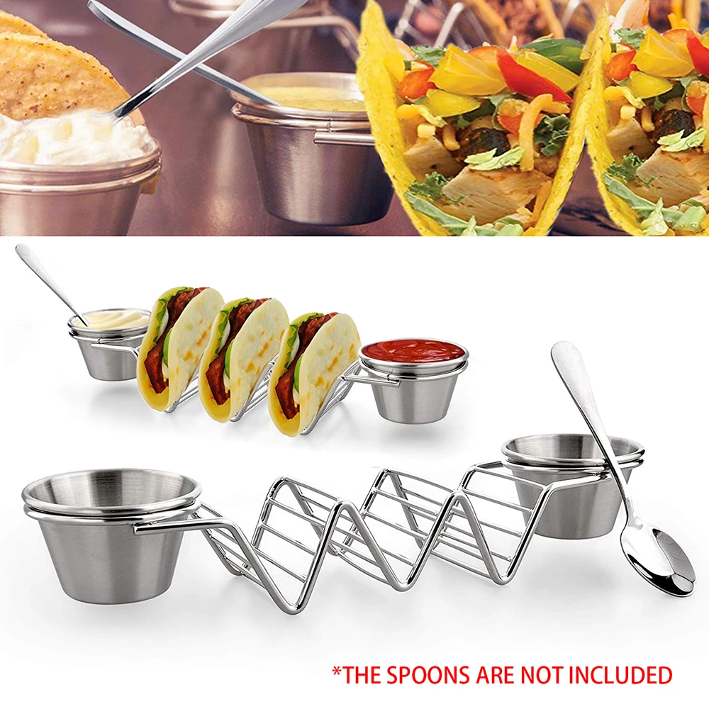 

Taco Stand Up Holders Stylish Stainless Steel Taco Holder Stand with 2 Salad Cups 1 Set Kitchen Accessories