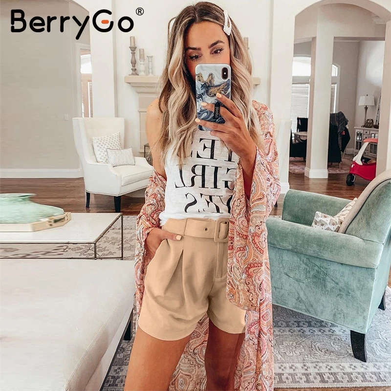 BerryGo Повседневный шорты с поясом женские пиджак короткие брюки Streetwear твердые