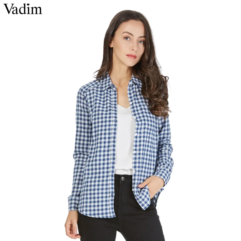 Vadim женские клетчатые рубашки в мелкую клетку блузки с начесом Blusas Femininas стоячий